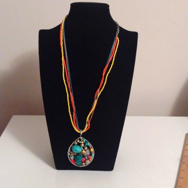Vintage Laura Ashley 4 Strand Seed Bead Rope Necklace W Beaded Pendant 1980s 12$
